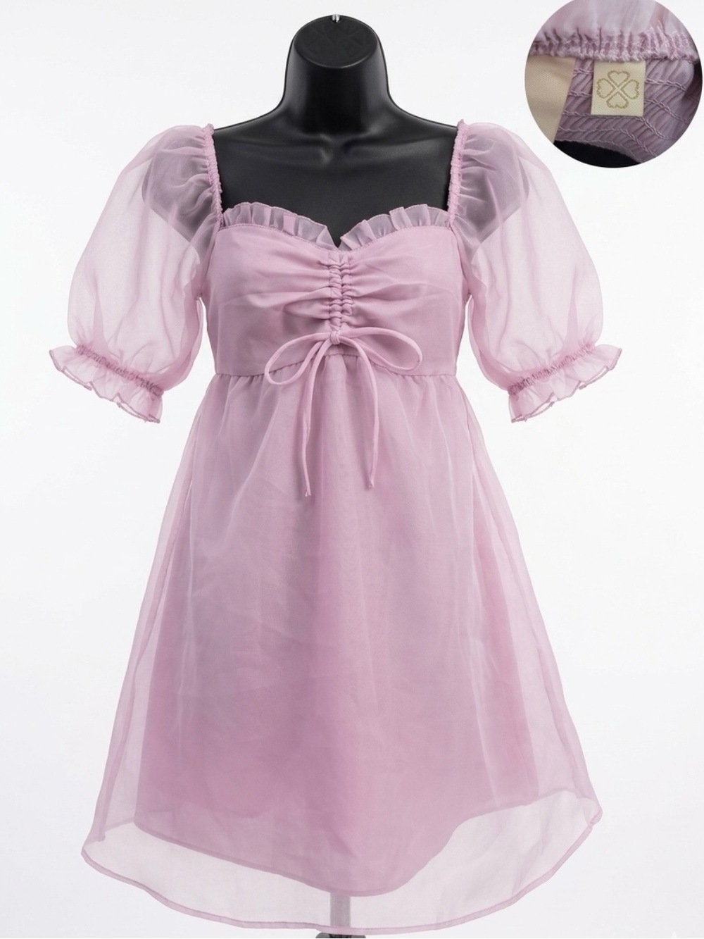 Evolutionary Apparel Pink Organza Puff Sleeve Babydoll Mini Dress Size M Coquett